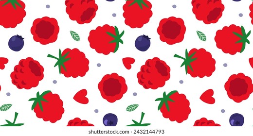 Seamless pattern with raspberries, blueberries. Simple abstract summer delicious print. Vector graphics.