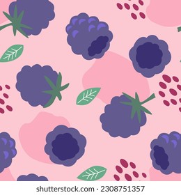 Seamless pattern with raspberries and blueberries. Summer ornament with berries. Vector graphics.