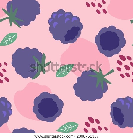 Seamless pattern with raspberries and blueberries. Summer ornament with berries. Vector graphics.