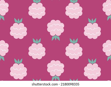 Seamless pattern with raspberries. Design with berries in flat style.