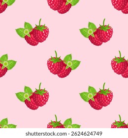Seamless pattern with raspberries fruit.