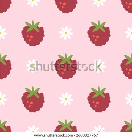 Seamless pattern with raspberries fruit.