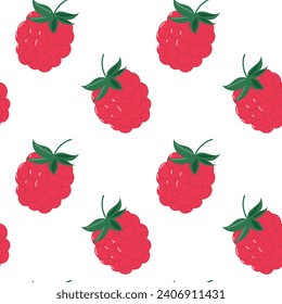 Seamless pattern with raspberries. Fruits and berries background. Vector illustration, cartoon, flat style. 