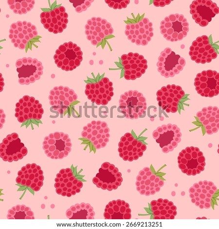 Seamless pattern with raspberries on a beige background. Vector graphics.