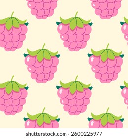 Seamless pattern with raspberries on a light background