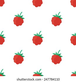 Seamless pattern with raspberries on a white background. Vector illustration