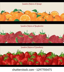 Seamless Pattern of Raspberries Strawberries and Oranges collection