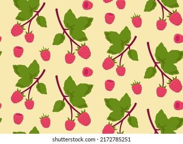 Seamless pattern with raspberries. Texture with berries in cartoon style.