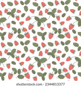 Seamless pattern, raspberries with twigs and leaves on a white background. Pastel colors. Fruit background, vector
