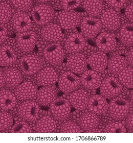 Seamless pattern with raspberries. Vector background design for tea, juice, sweets and buns with raspberry filling, eco products. Vegetarian menu. Best for textiles, wrapping paper, banners, posters