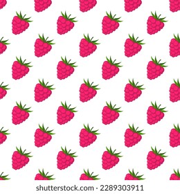 Seamless pattern of raspberries white background.