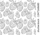 Seamless pattern of raspberry berries. Contour drawing of raspberry. Uniform filling. Black and white graphics. Flat style. For design and decoration fabric, paper, Wallpaper, etc. Vector file