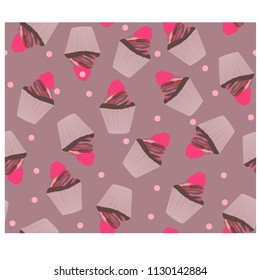 Seamless pattern with  raspberry cupcakes
