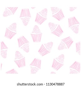 Seamless pattern with raspberry cupcakes