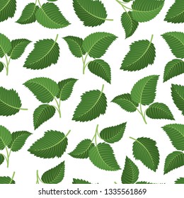 Seamless pattern with raspberry leaves. Vector background
