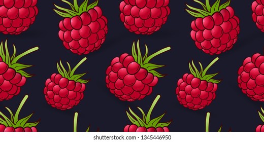 seamless pattern of raspberry on dark blue background