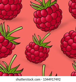 seamless pattern of raspberry on pink background