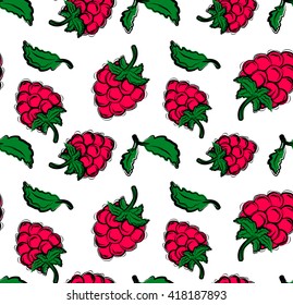 Seamless pattern with raspberry on white background. Sketch style. Vector illustration  for wallpapers, pattern fills, web page backgrounds, surface textures, textile