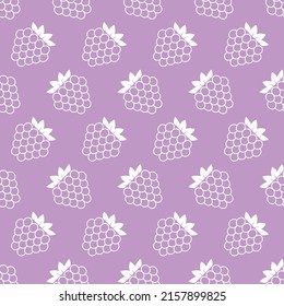 Seamless pattern with raspberry. White flat icon berries on color background. Linear icon berry set. Modern design for print on fabric, wrapping paper, wallpaper, packaging. Vector illustration