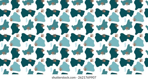 seamless pattern with rat footprint and abstract liquid shapes. Animal footprint background for textile, wrapping and other