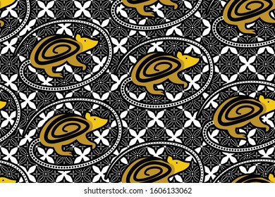 Seamless pattern with rat or mouse vector Illustration, chinese batik motif for new year, Gong xie fa chai festival 