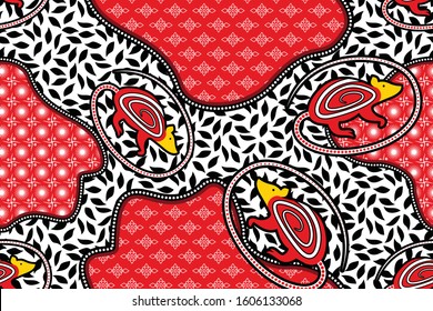 Seamless pattern with rat or mouse vector Illustration, chinese batik motif for new year, Gong xie fa chai festival 