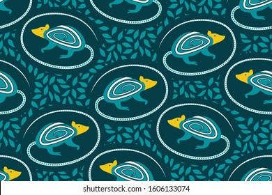 Seamless pattern with rat or mouse vector Illustration, chinese batik motif for new year, Gong xie fa chai festival 