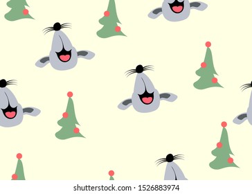 Seamless pattern with rats and christmas tree on light background. EPS10 vector illustration. 