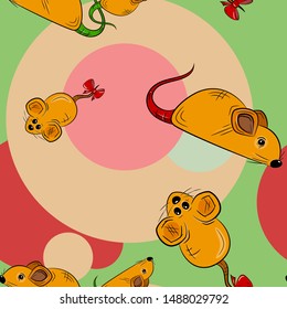 Seamless Pattern with rats and mouses. Vector illustration. 