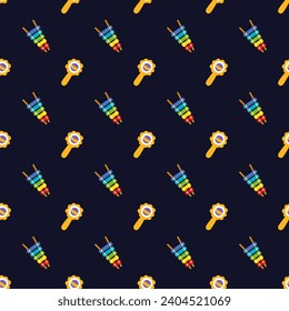 Seamless pattern with rattle and musical instrument