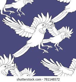 seamless pattern raven bird with wings   vector illustration