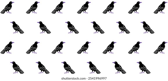 Seamless pattern with Raven. Endless ornament with Black Crow. Corbie. Vector illustration. Wallpaper and bed linen print with Wild Bird. Wrapping paper