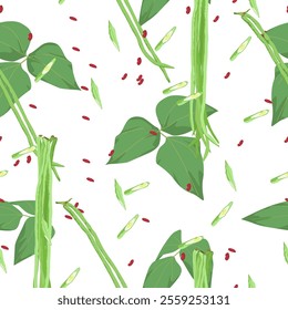 A seamless pattern of raw organic yard long bean. 