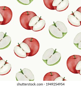 Patrón transparente de manzana verde y real, completa y media con fondo de dibujo con ilustración vectorial plana