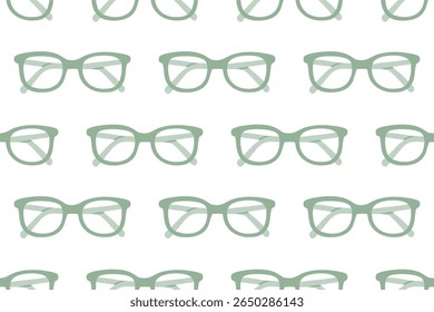 Seamless pattern of reading glasses on white background, ideal for vision care, education, and reading-related visuals