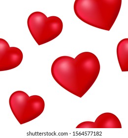 Seamless pattern with realistic 3d heart. Vector love background. Repeat holiday symbol. Vector Illustration