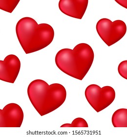 Seamless pattern with realistic 3d heart. Vector love background. Repeat holiday symbol. Vector Illustration
