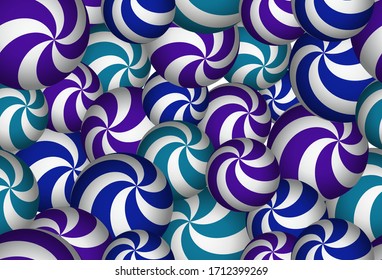 Nahtloses Muster mit realistischen Azurblau, blauen und violetten 3D-Sphären. Geometrische Vektorgrafik.