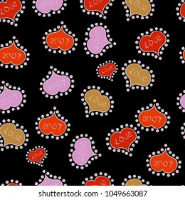 Seamless pattern with realistic beautiful black, gray and neutral heart. Vector illustration. Love and Holiday theme. Happy Valentines day.