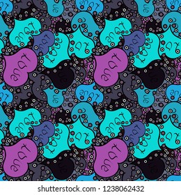 Seamless pattern with realistic beautiful black, blue and violet heart. Vector illustration. Love and Holiday theme. Happy Valentines day.