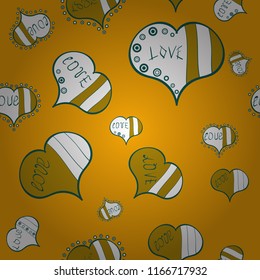 Seamless pattern with realistic beautiful yellow, white and green heart. Happy Valentines day. Love and Holiday theme. Vector illustration.