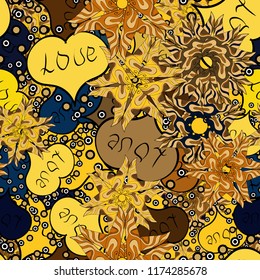 Seamless pattern with realistic beautiful yellow, beige and black heart. Love and Holiday theme. Happy Valentines day. Vector illustration.