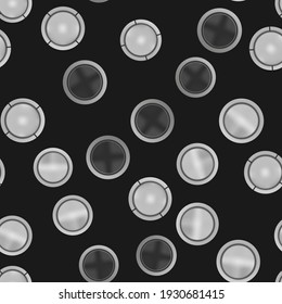 Seamless pattern with realistic buttons on black background. Vector illustration