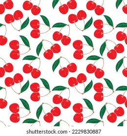 Patrón sin foco de cerezas realistas sobre un fondo blanco. ilustración vectorial.
