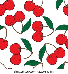 Seamless pattern of realistic cherries on a white background. vector illustration.
