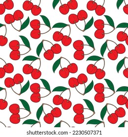 Seamless pattern of realistic cherries on a white background. vector illustration.
