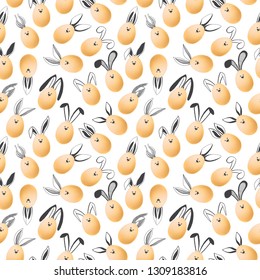 Seamless pattern with realistic eggs and hand drawn elements. Vector