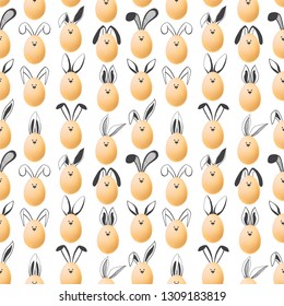 Seamless pattern with realistic eggs and hand drawn elements. Vector