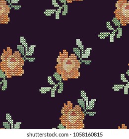 Seamless pattern realistic embroidery. Yellow abstract flower. Vector illustration
