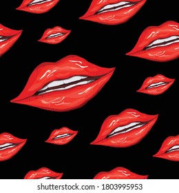 seamless pattern of realistic female lips. fashionable makeup, red lip gloss, kiss in realistic style. vector illustration for paper, design, your ideas.